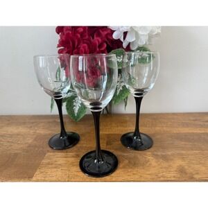 Vintage Luminarc Black Stem Wine Glass Set France Mid Century Barware Bar Cart